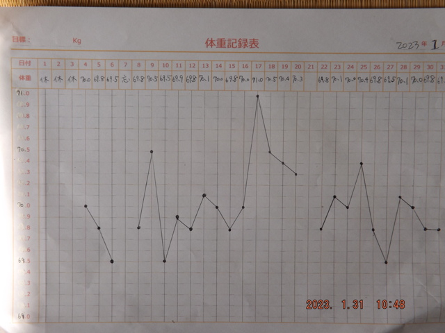 2023/01/31（火）・01月の体重記録表